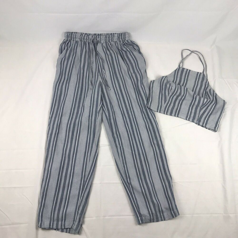 American Eagle 2 piece set‎ crop top with flowy pants Blue striped size S